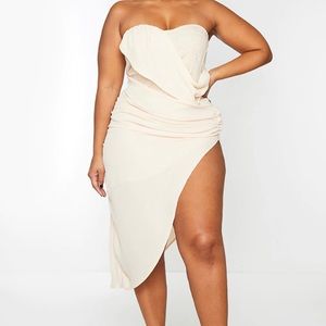 Plus Nude Cup Detail Chiffon Drape Bodycon Dress